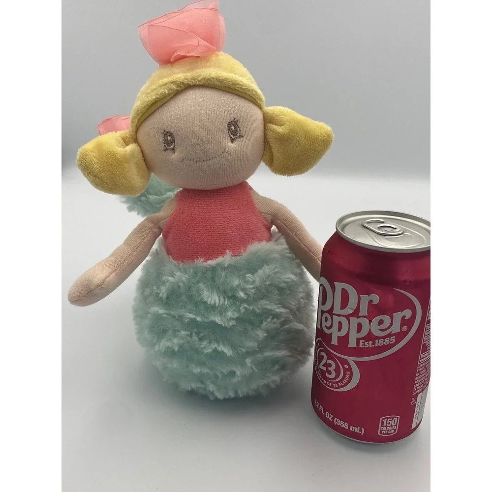 Ebba Eliana World Plush ‎ stuffed mermaid Doll Blonde Hair Pink Flowers Toy 8.5